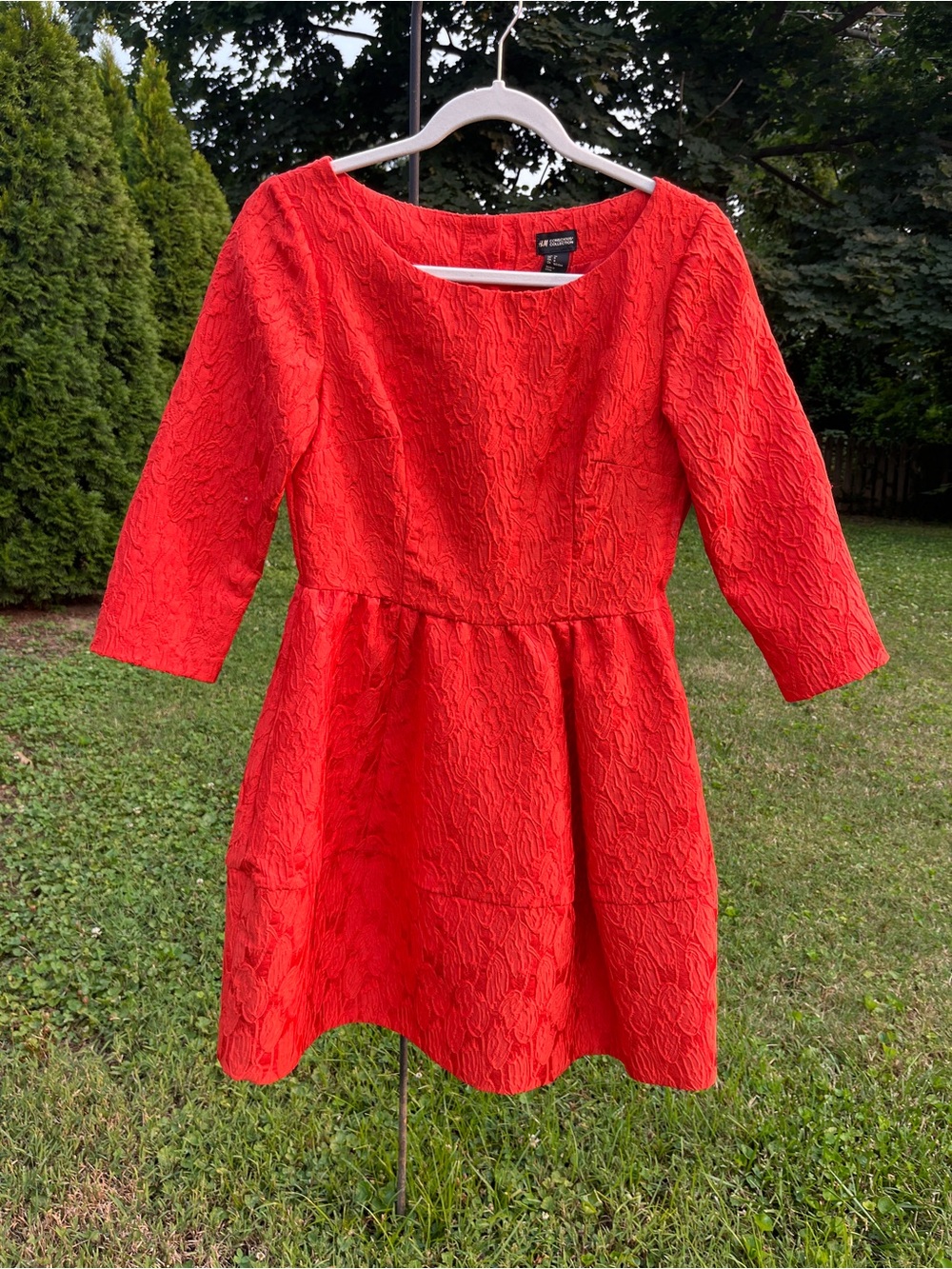 H&M Conscious Collection Amazing Orange Textured Fit & Flare Dress
